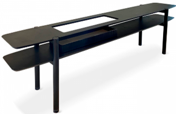[DR.054] Consola Nexo A 2.50 m P 0.44 m H 0.60 m. Base fabricada en caño de hierro pintado en color negro semimate. Estantes enchapados madera Paraiso terminada en poliuretano negro semimate***Este productos es 100% customizable***