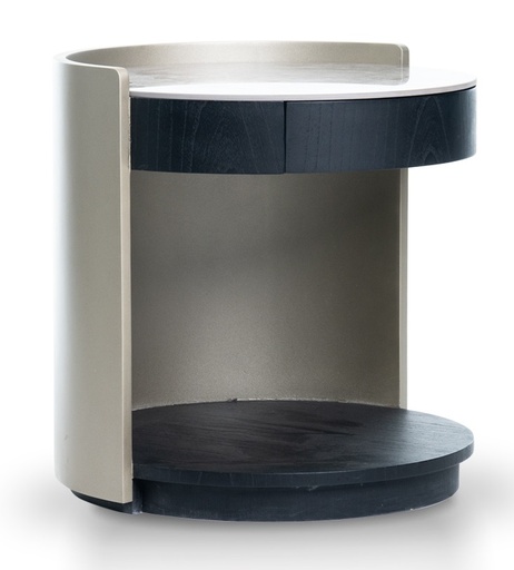 [ML.241] Mesa de luz Puro A 0.60 m H 0.60 M. Fabricada en amdera enchapada paraiso, lustre semimate, laqueados semimate con 1 cajon y sobre tapa en dekton Korso. ***Este productos es 100% customizable***