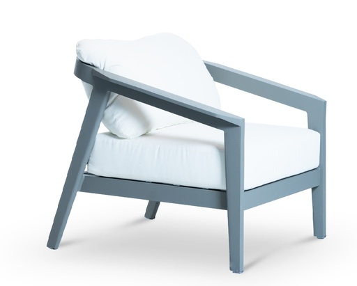 [EXT.70-227] Sillón Creta 1 Cuerpo. A 0,76 m P 0,86 m H 0,71 m. Estructura fabricada en aluminio con recubrimiento poliuretánico en terminación color azul marino o cinza. Tapizado con telas náuticas. **Este producto no es customizable**